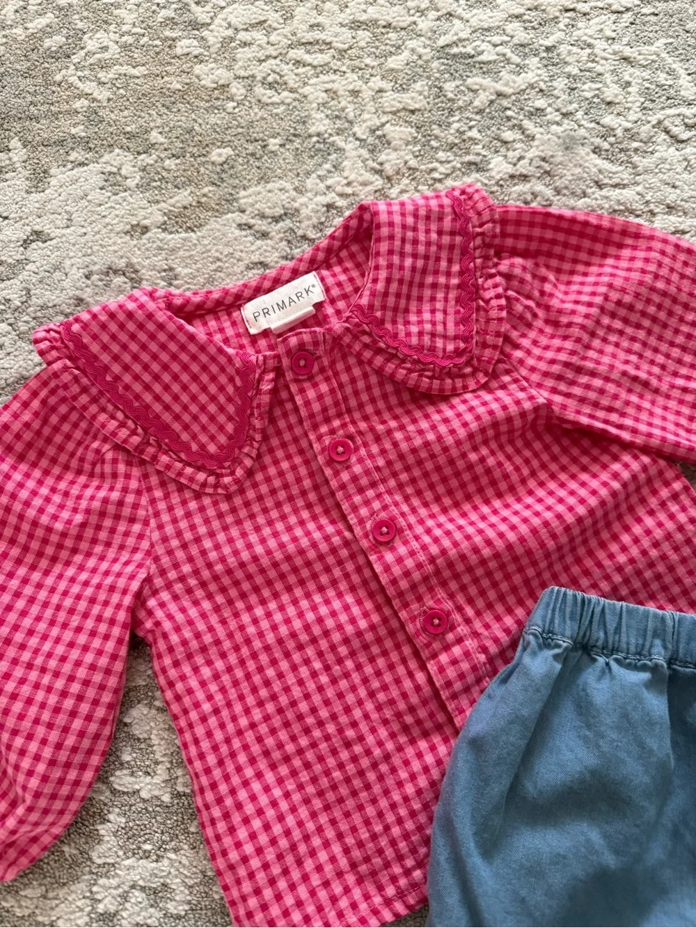 Primark Hot Pink Gingham Top with Blue Ruffle Shorts 0-3 Months